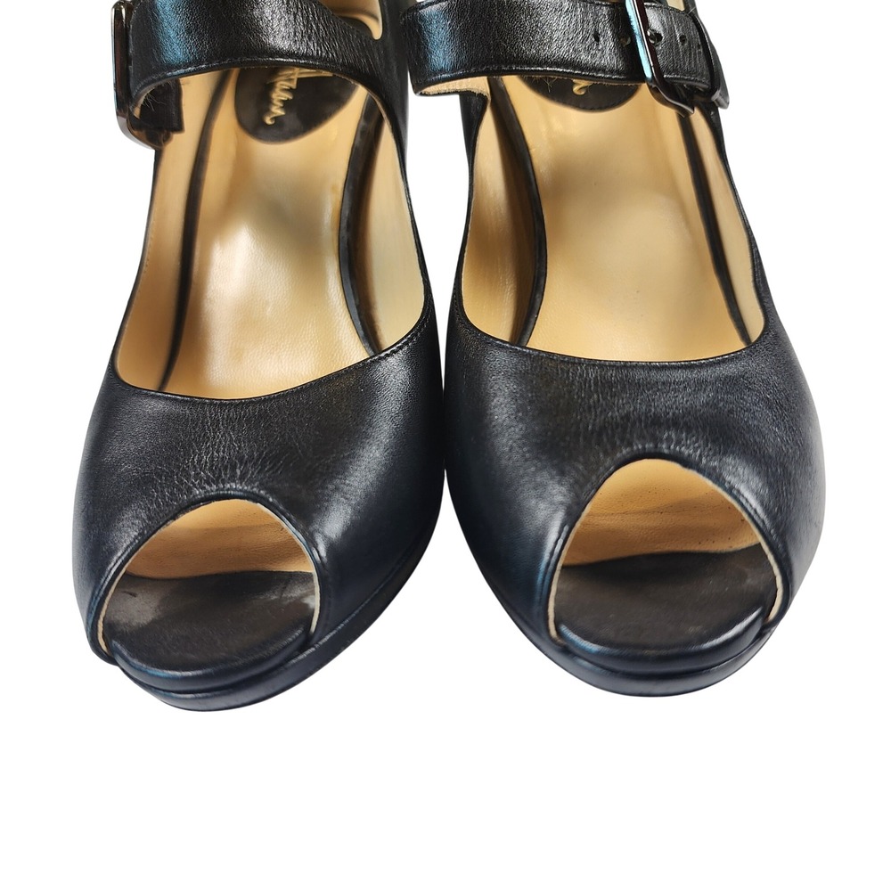 Cole Haan Leather Peep Toe Mary Jane Wedge Heels Womens 8 Black Office Business - Picture 4 of 10